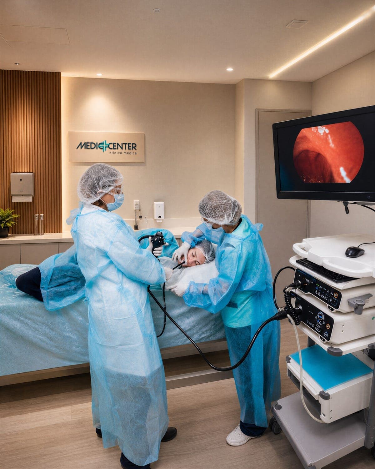 Equipe realizando endoscopia na Mediccenter